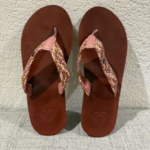 Roxy “Lola” Women's Braided Pink and Brown Thong Sandals NWOT